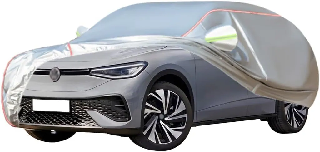 WOLWES Car Cover are Suitable for Volkswagen ID.5 All-Weather Windproof, Snowproof, Rainproof, UV-Protected and Breathable All-Season Universal with Side Door Zip Oxford Cloth Car Cover (Color : Whit