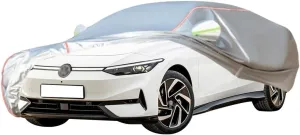 WOLWES Car Cover are Suitable for Volkswagen ID.7 All-Weather Windproof, Snowproof, Rainproof, UV-Protected and Breathable All-Season Universal with Side Door Zip Oxford Cloth Car Cover (Color : Whit