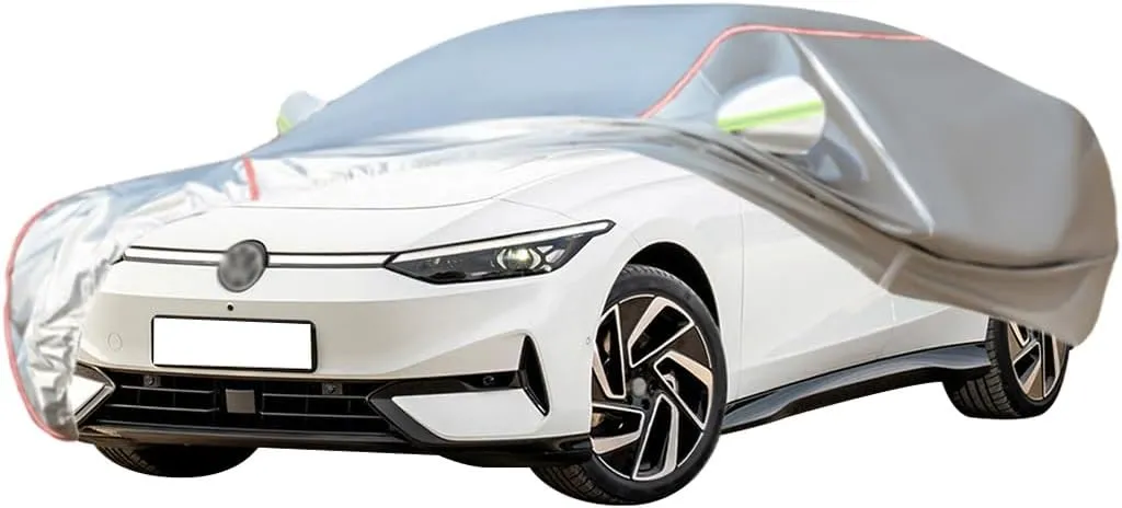 WOLWES Car Cover are Suitable for Volkswagen ID.7 All-Weather Windproof, Snowproof, Rainproof, UV-Protected and Breathable All-Season Universal with Side Door Zip Oxford Cloth Car Cover (Color : Whit
