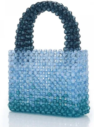 Women Acrylic Purse Mini Beaded Evening Handbags Handmade Gradient Transparent Blue Beads Tote Bags for Wedding,Beach,Party