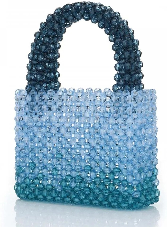 Women Acrylic Purse Mini Beaded Evening Handbags Handmade Gradient Transparent Blue Beads Tote Bags for Wedding,Beach,Party