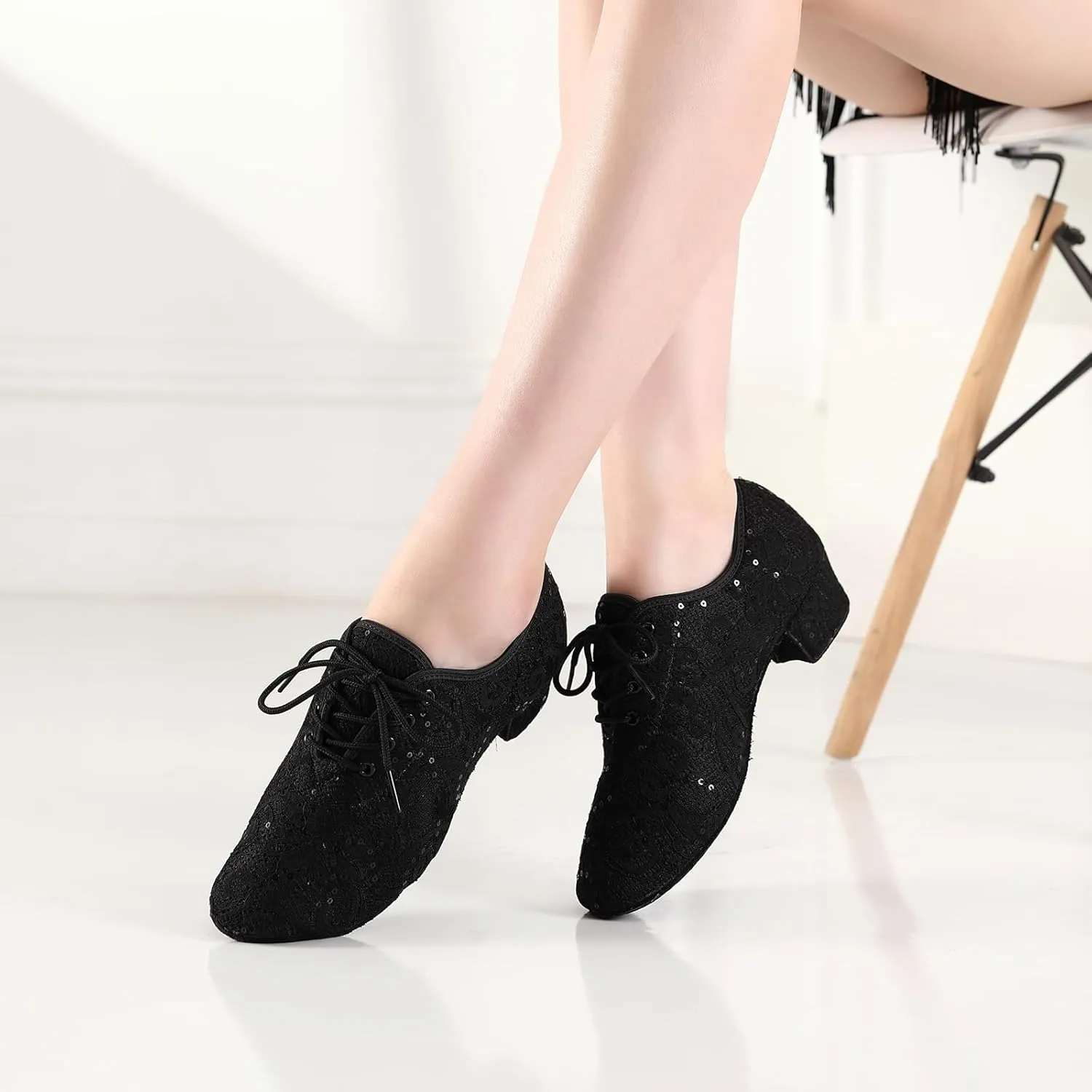 Women Ballroom Dance Shoes Lace up Latin Salsa Practice Dance Teaching Shoes,Model LPWMMD