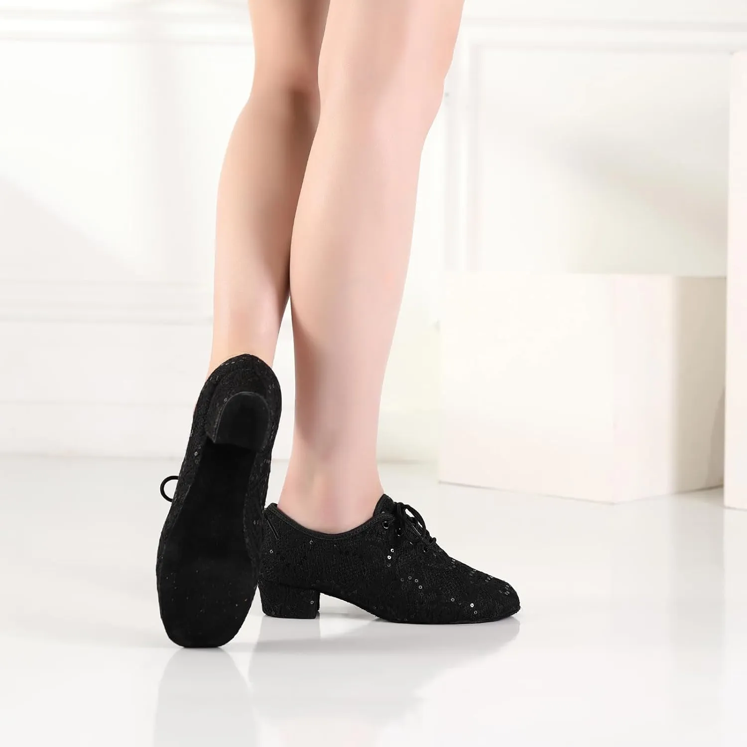Women Ballroom Dance Shoes Lace up Latin Salsa Practice Dance Teaching Shoes,Model LPWMMD