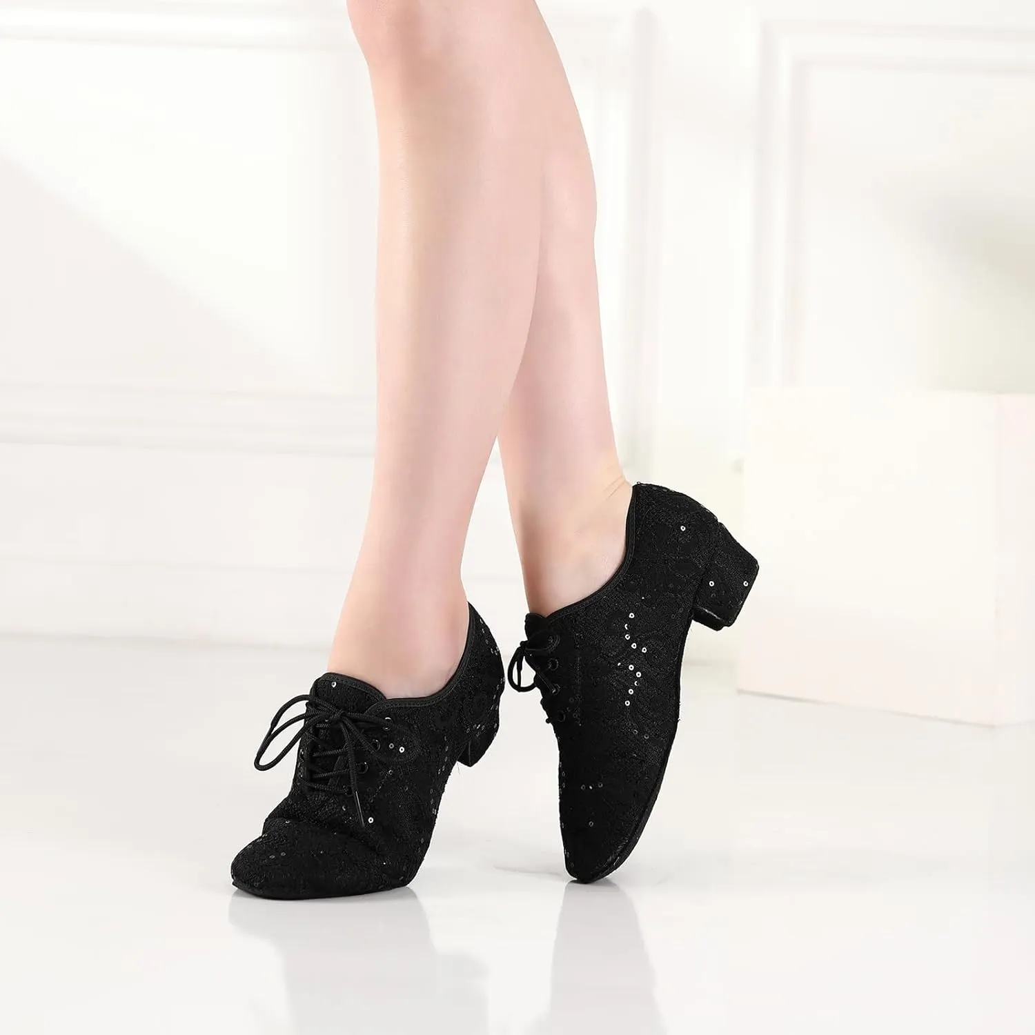 Women Ballroom Dance Shoes Lace up Latin Salsa Practice Dance Teaching Shoes,Model LPWMMD