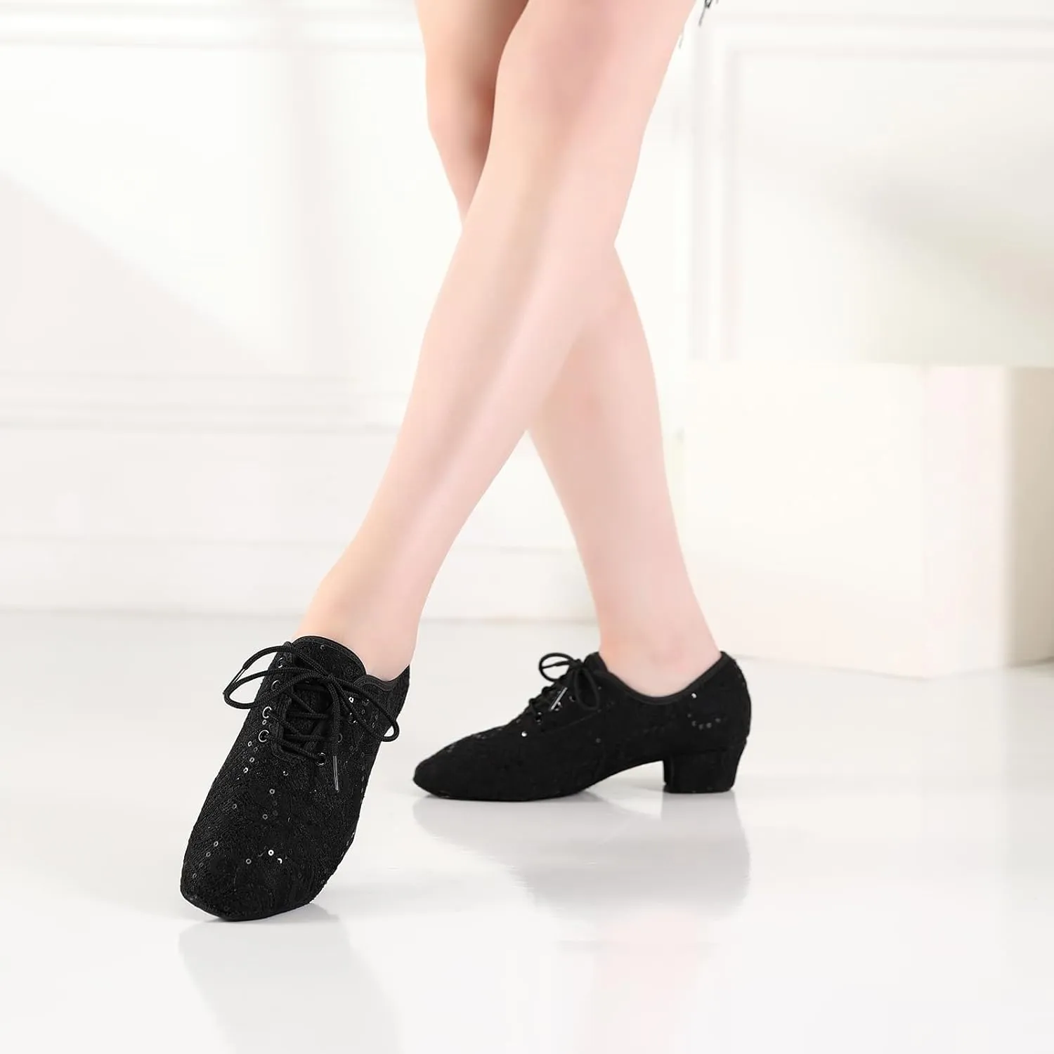 Women Ballroom Dance Shoes Lace up Latin Salsa Practice Dance Teaching Shoes,Model LPWMMD