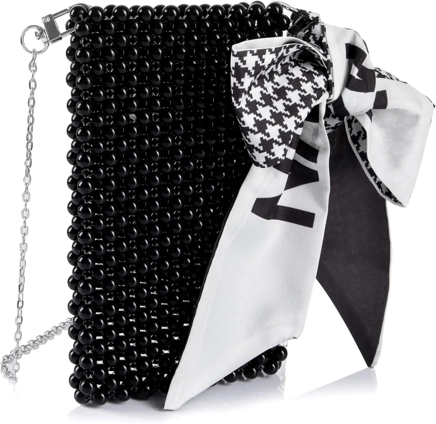 Women Beaded Crossbody Bag Cellphonebag Wallet on Chain with Tied Silk for Evening Party