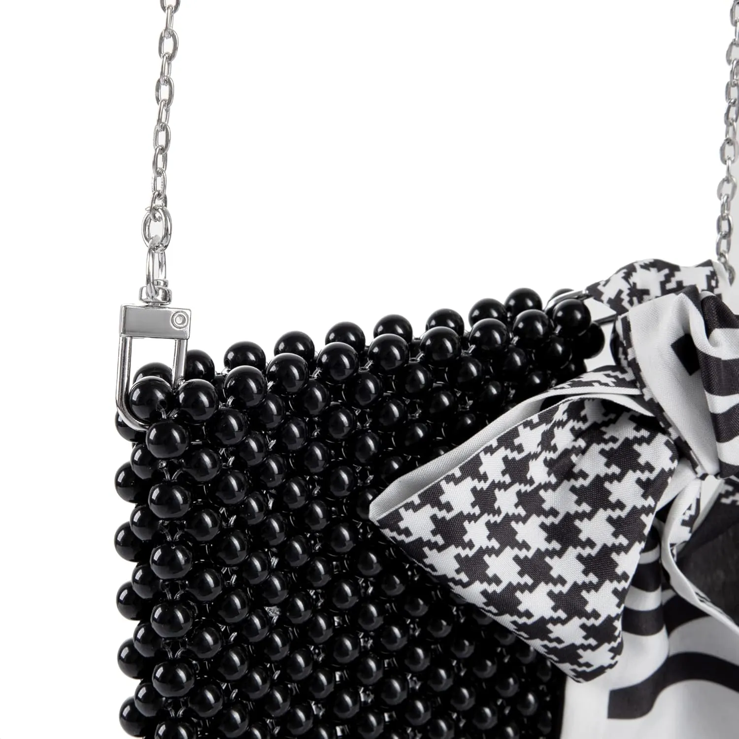 Women Beaded Crossbody Bag Cellphonebag Wallet on Chain with Tied Silk for Evening Party