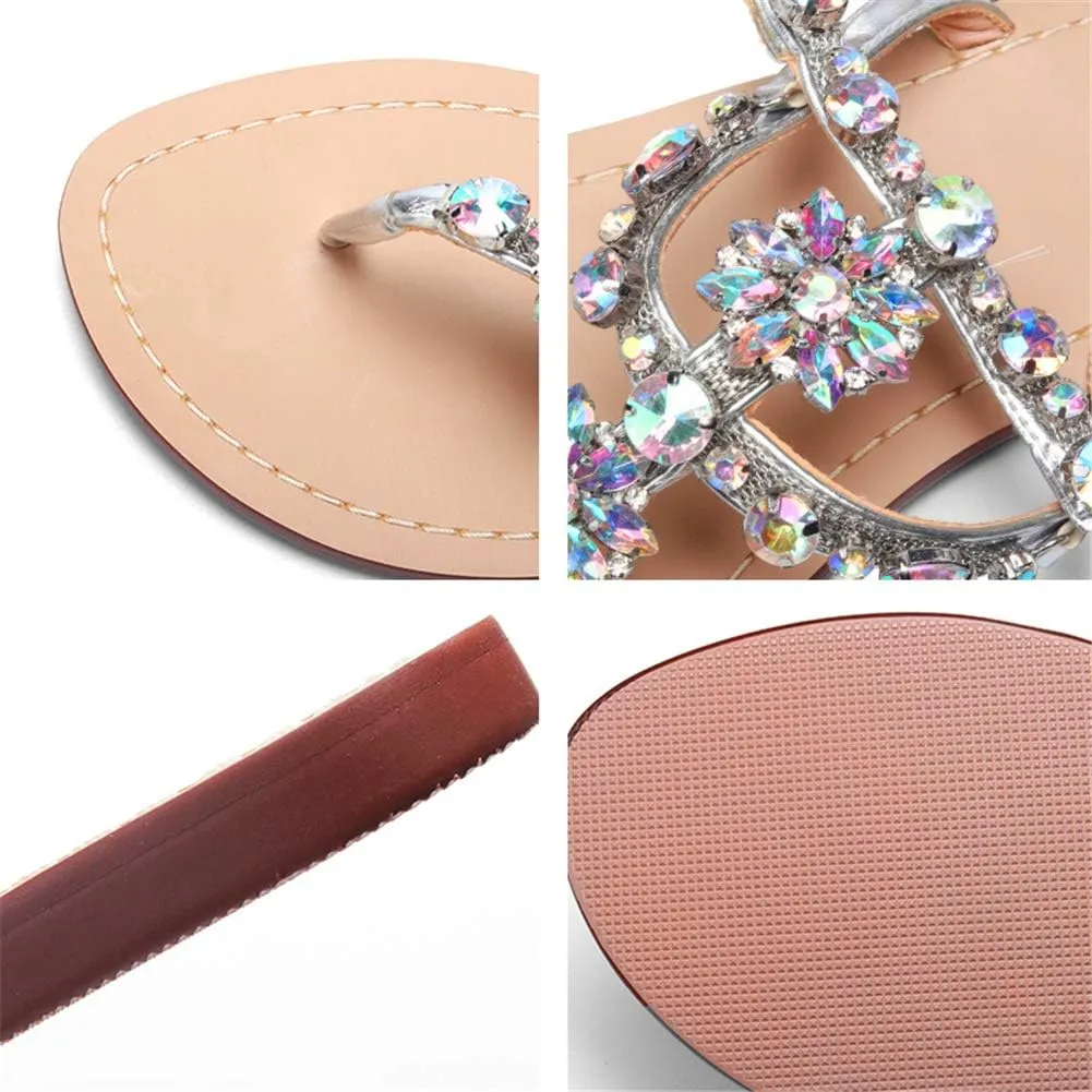 Women Bedazzled Bling Rhinestones Chains Thong Boho Beach Flat Bridal Crystal Gems Gladiator Summer Jewel Sandals for Wedding
