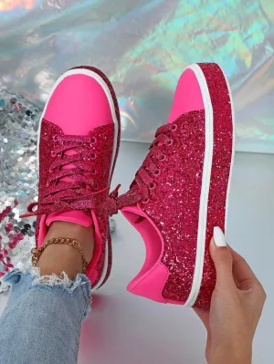 Women Glitter Sneakers Lace up Fashion Sneakers Sparkly Shoes