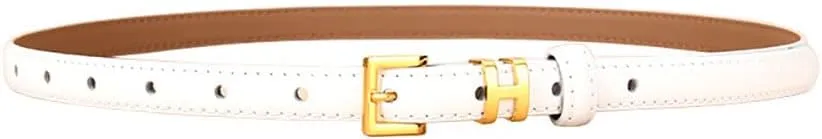 Women Gold Buckle Design Skinny Leather Belt Jeans Belt for Pants in Pin Buckle Belt, Womens Belts for Dress