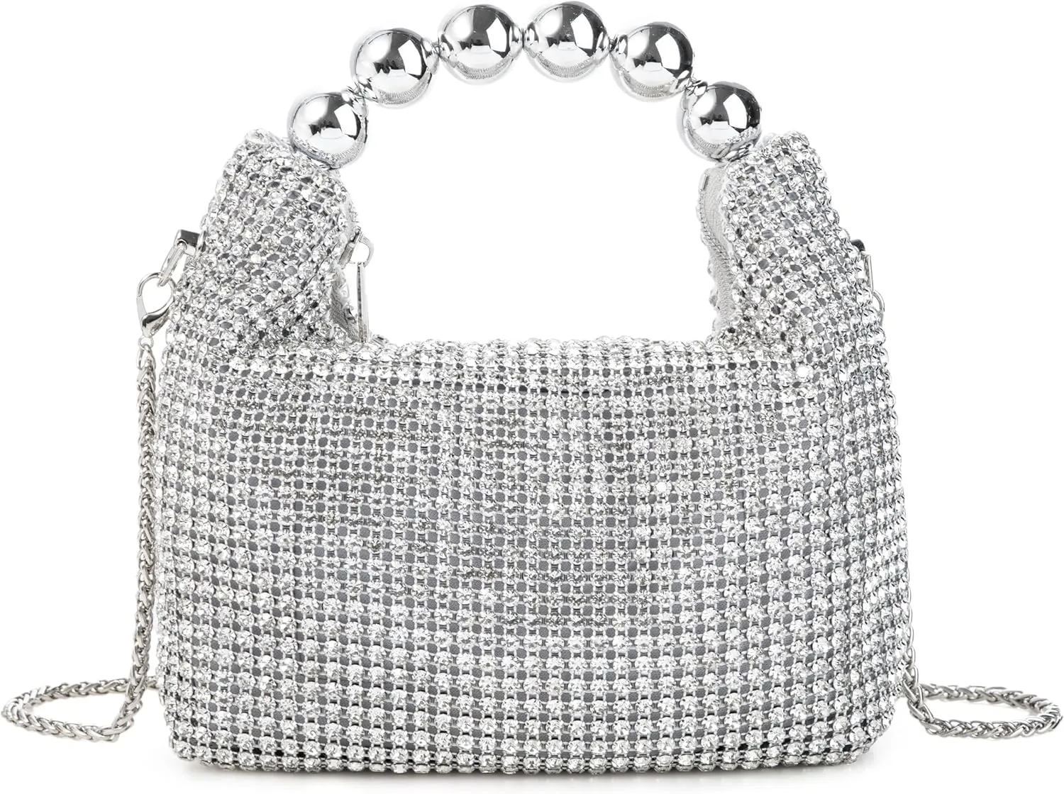 Women Rhinestone Beaded Evening Bag Sparkling Clutch with Detachable Strap for Wedding Party