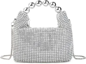 Women Rhinestone Beaded Evening Bag Sparkling Clutch with Detachable Strap for Wedding Party