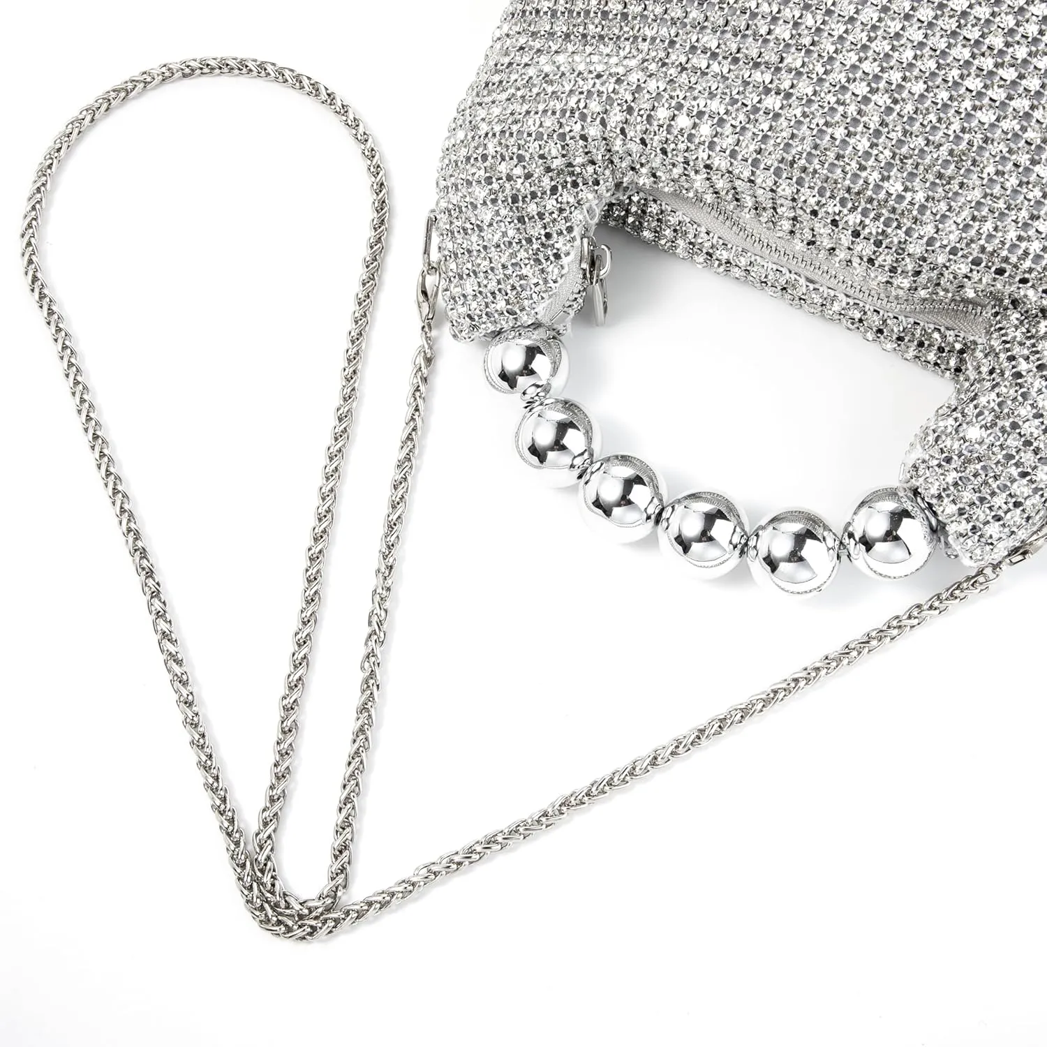 Women Rhinestone Beaded Evening Bag Sparkling Clutch with Detachable Strap for Wedding Party