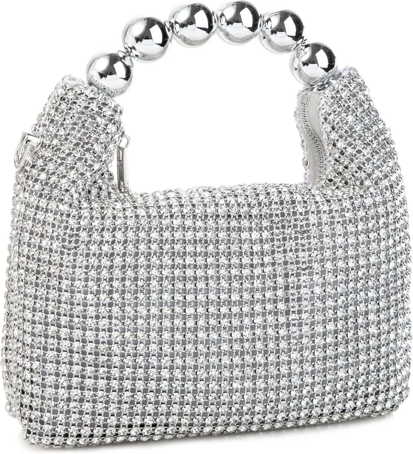 Women Rhinestone Beaded Evening Bag Sparkling Clutch with Detachable Strap for Wedding Party