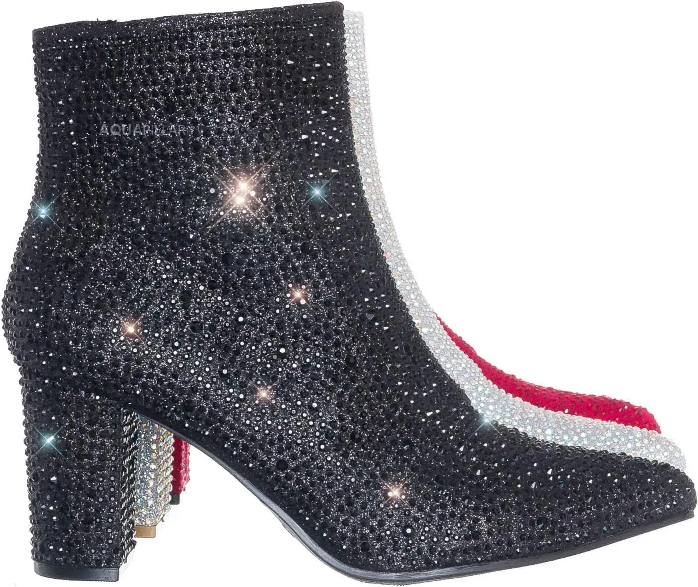 Women Rhinestone Block Chunky Heel Ankle Bootie