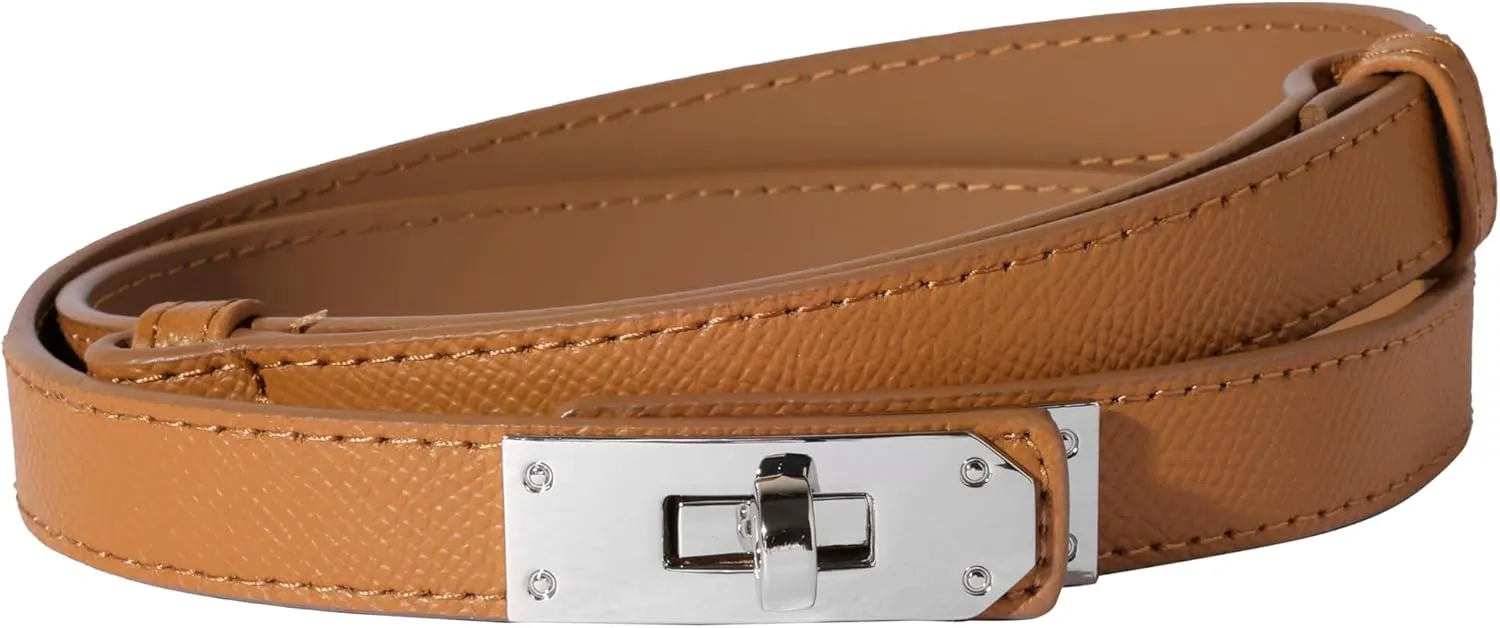 Women Skinny Leather Belt Solid Color Alloy Turn Lock Adjustable Waistband for Dresses Jeans Coats