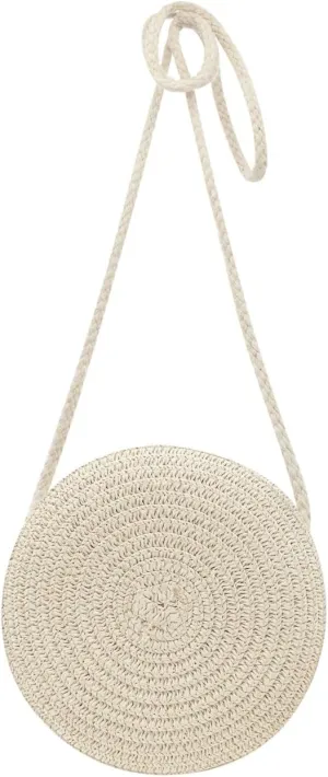 Women Straw Crossbody Bag, Fashion Woven Shoulder Bags with Zipper Closure, Summer Beach Bag for Travel Daily Use (Beige)