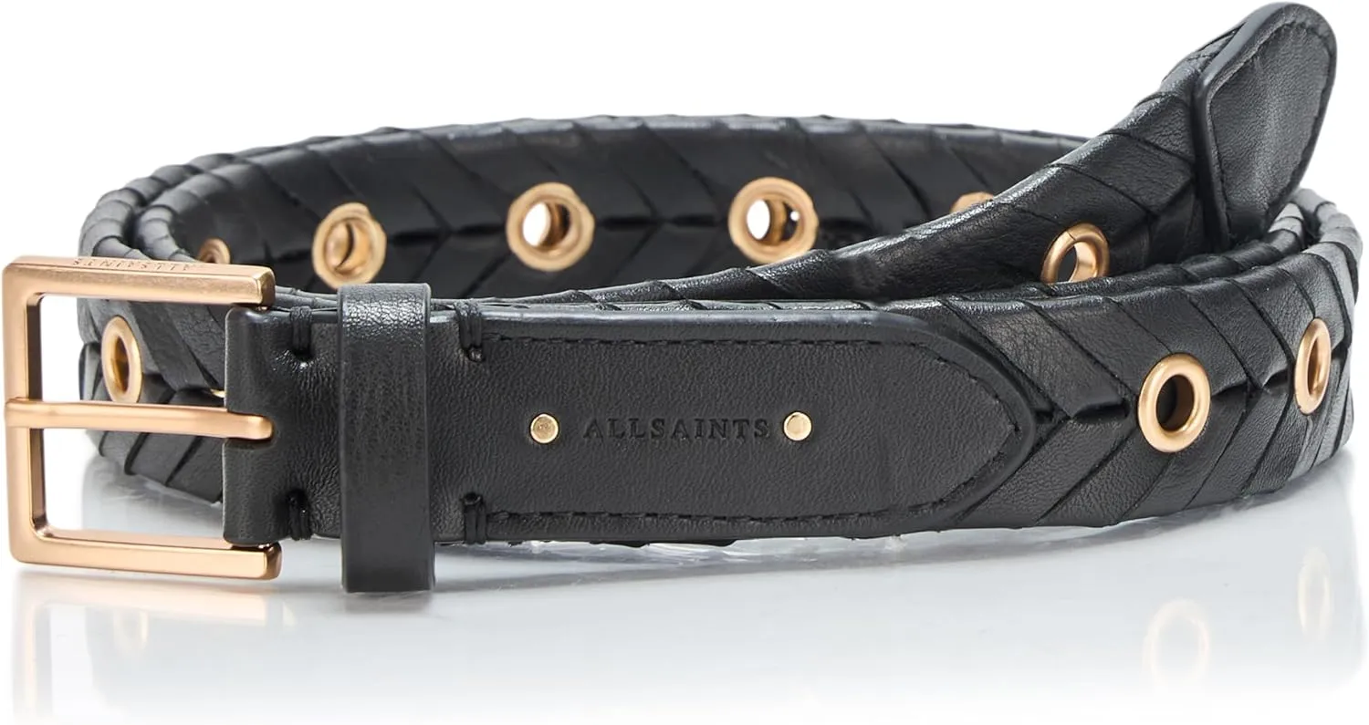 Women's 1 Inch Woven Belt with Eyelets, Gold Square Buckle, Adjustable Sizing