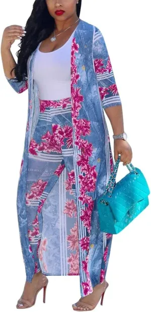 Womens 2 Pieces Outfits Pantsuits Long Sleeves Open Front Cardigan Cover up and Pants Set