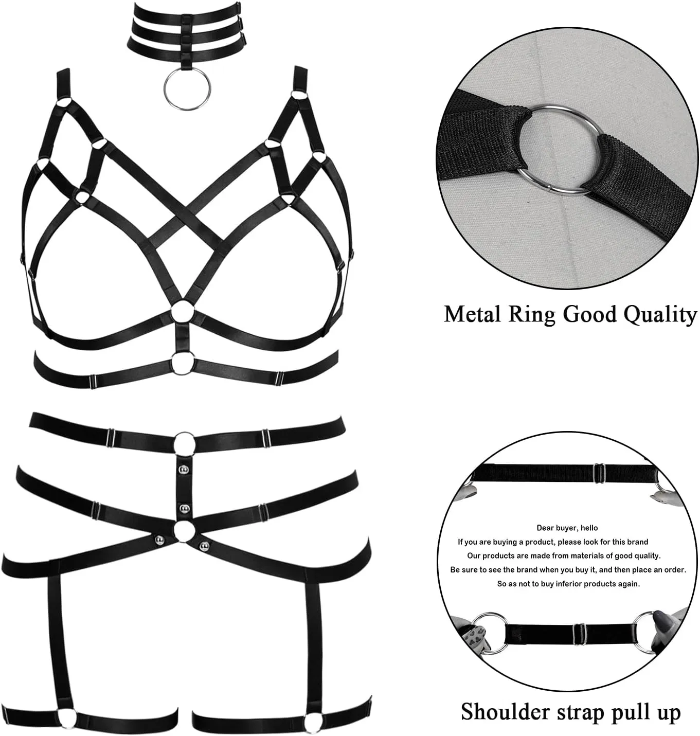 Women's Body Harness Bra Fashion Plus Size Cage Bra Cutout Stockings Garter Set Punk Gothic Carnival Dance Costume