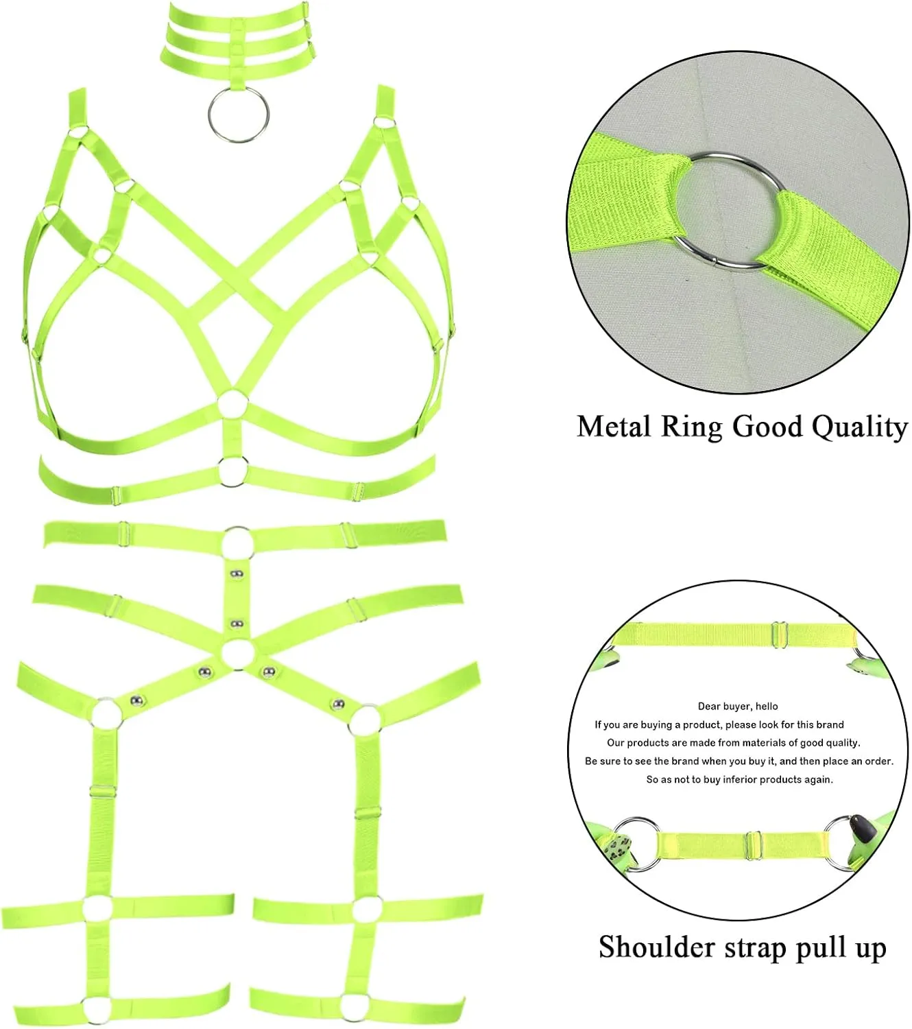 Women's Body Harness Bra Fashion Plus Size Cage Bra Cutout Stockings Garter Set Punk Gothic Carnival Dance Costume