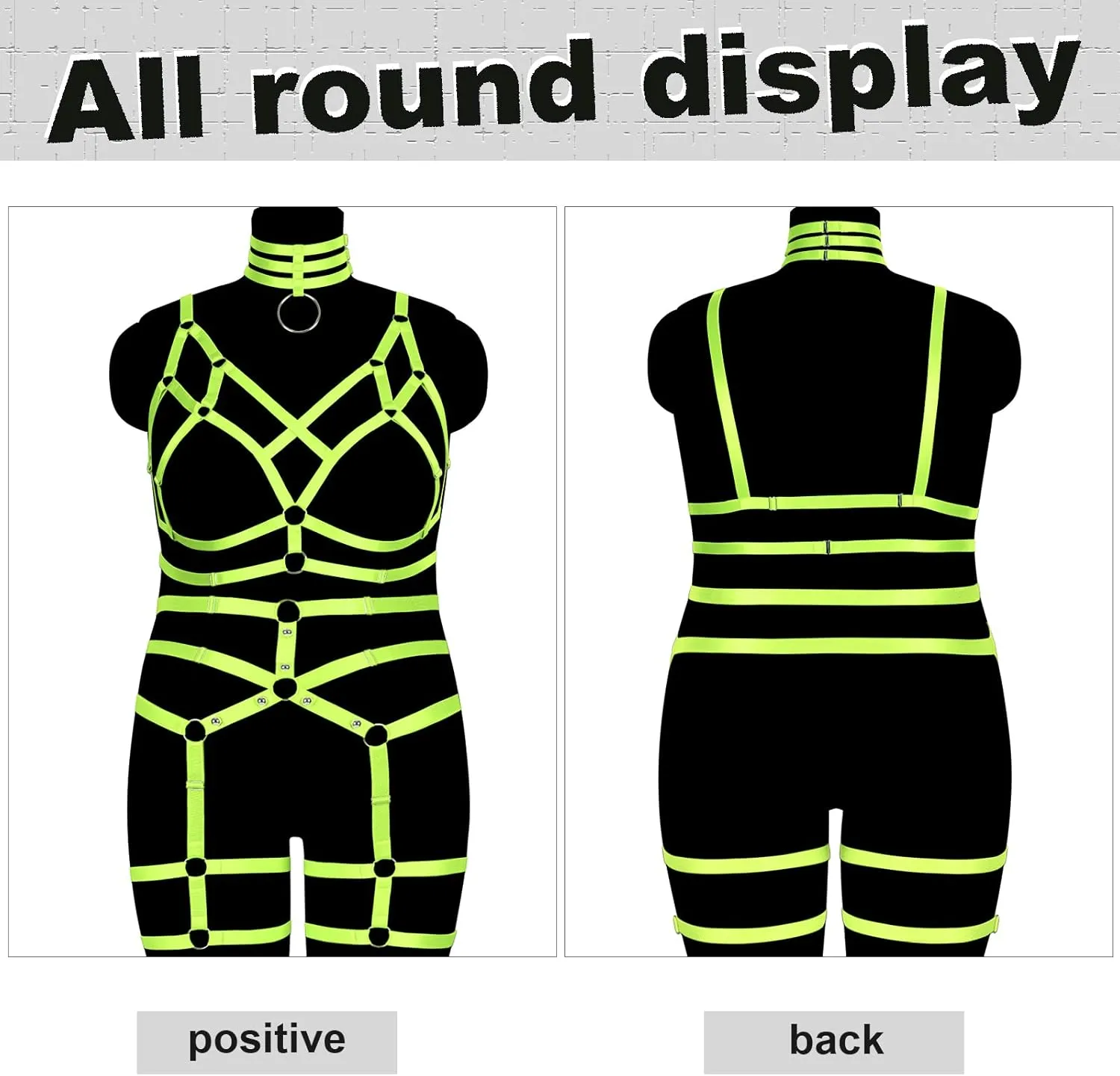 Women's Body Harness Bra Fashion Plus Size Cage Bra Cutout Stockings Garter Set Punk Gothic Carnival Dance Costume