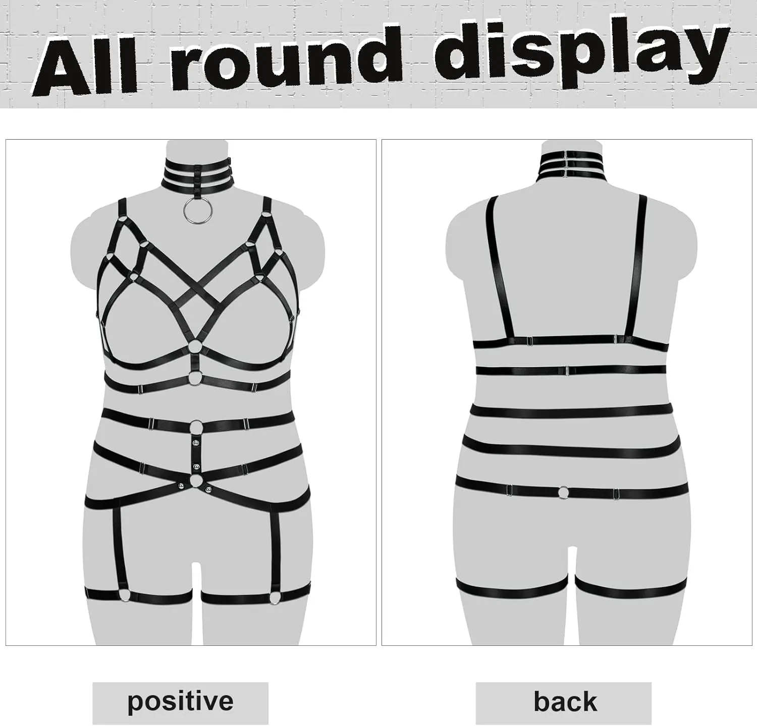 Women's Body Harness Bra Fashion Plus Size Cage Bra Cutout Stockings Garter Set Punk Gothic Carnival Dance Costume