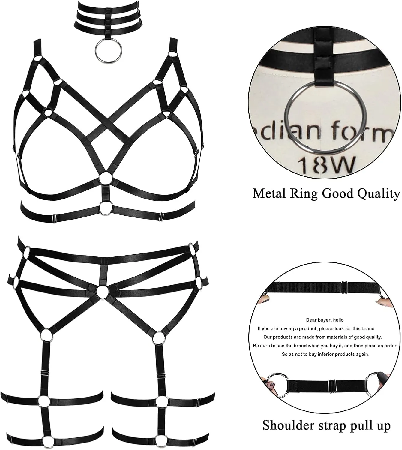 Women's Body Harness Bra Fashion Plus Size Cage Bra Cutout Stockings Garter Set Punk Gothic Carnival Dance Costume