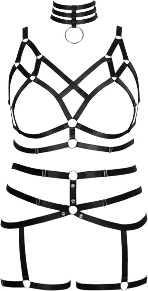Women's Body Harness Bra Fashion Plus Size Cage Bra Cutout Stockings Garter Set Punk Gothic Carnival Dance Costume