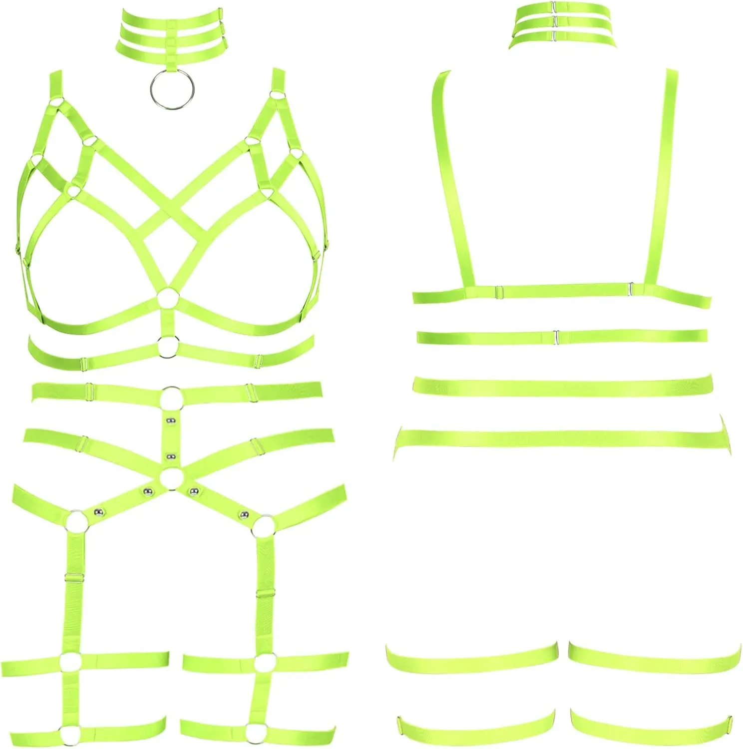 Women's Body Harness Bra Fashion Plus Size Cage Bra Cutout Stockings Garter Set Punk Gothic Carnival Dance Costume
