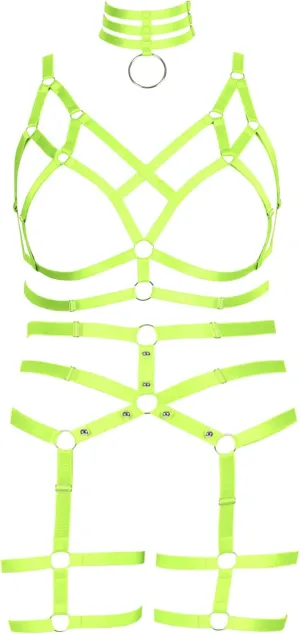 Women's Body Harness Bra Fashion Plus Size Cage Bra Cutout Stockings Garter Set Punk Gothic Carnival Dance Costume
