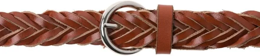 Women's Braided Leather Belt, Cognac, 75 cm, Cognac, 75 cm