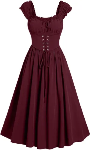 Womens Corset Dress Cap Sleeve Renaissance Dress Women Square Neck Gown Cottagecore Corset Dress Ruffle Maxi Dress
