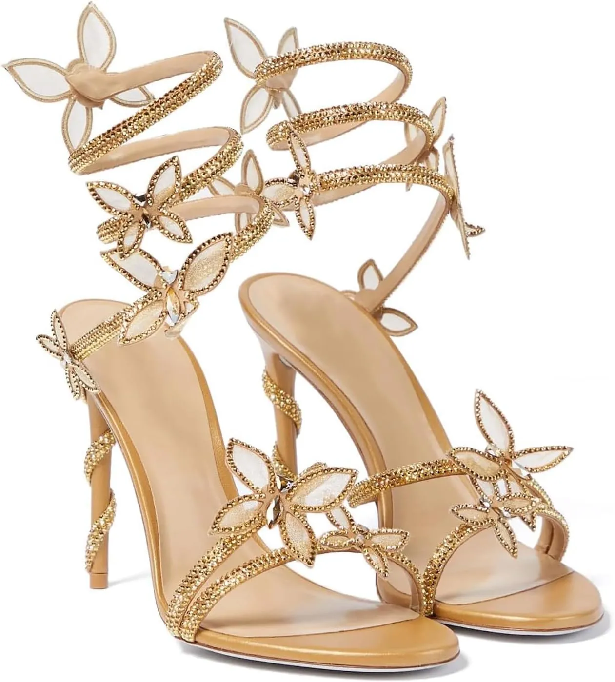 Women's Embellished Rhinestone Butterfly Spiral Coil Wrap Around Stiletto Heels Diamante Ankle Strap Fantasy Sparkly Sandals Dress Shoes Strappy Sexy Pumps for Party