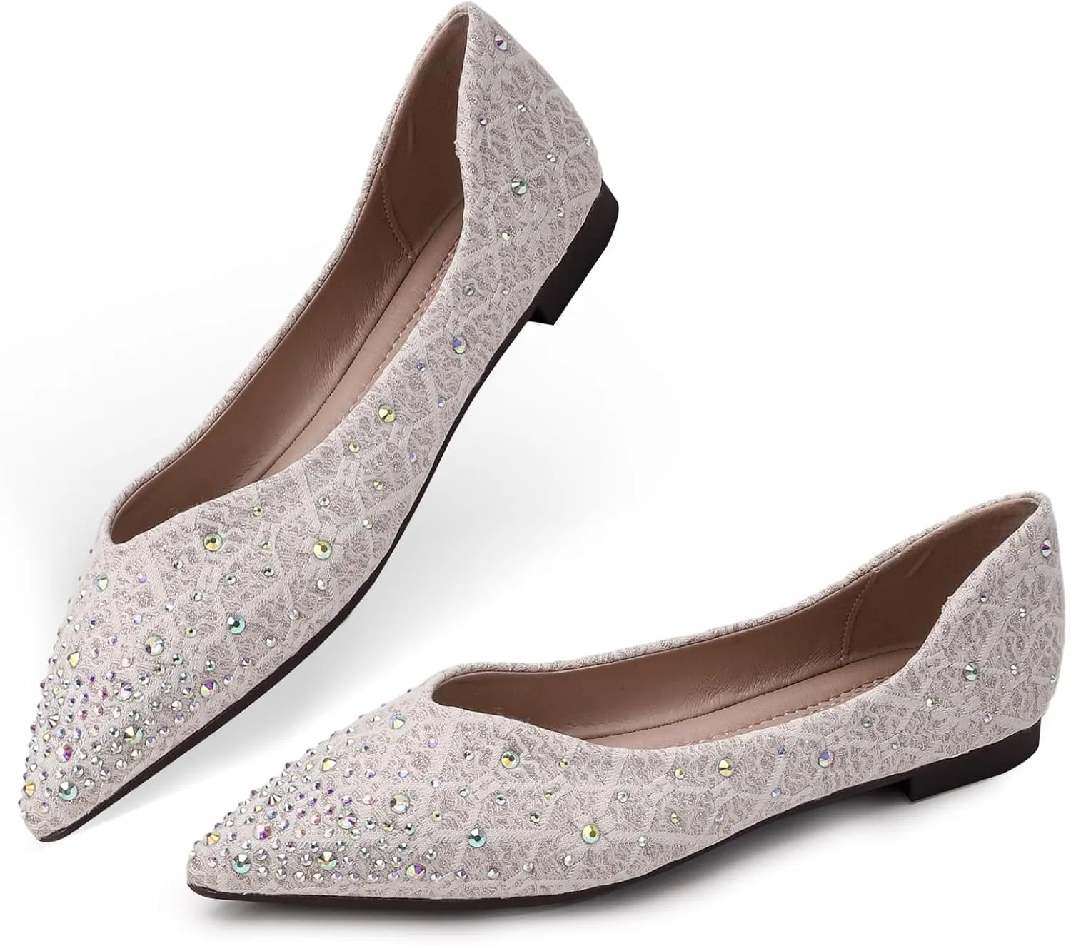 Women's Flats Comfortable Pointed Rhinestone Ballet Flats for Women Sparkle Elegant Dress Flats