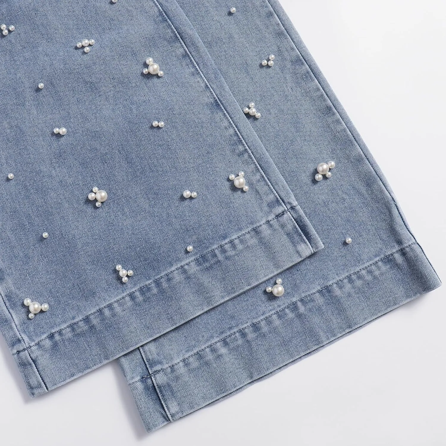 Women's High Waist Straight Jeans Pearl Loose Wide Leg 2025 Casual Blue Denim Pants for Women