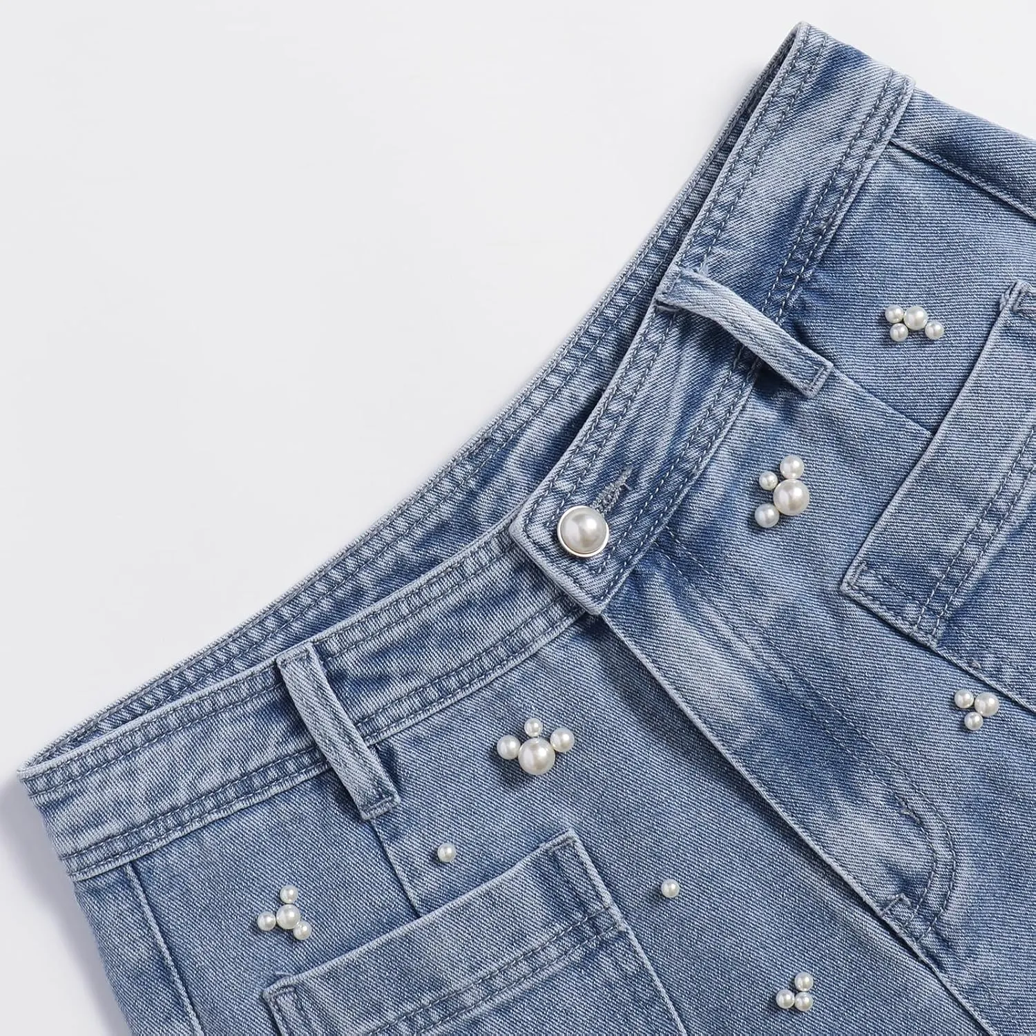 Women's High Waist Straight Jeans Pearl Loose Wide Leg 2025 Casual Blue Denim Pants for Women