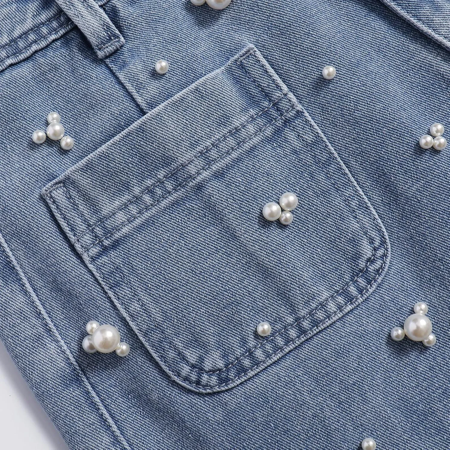 Women's High Waist Straight Jeans Pearl Loose Wide Leg 2025 Casual Blue Denim Pants for Women
