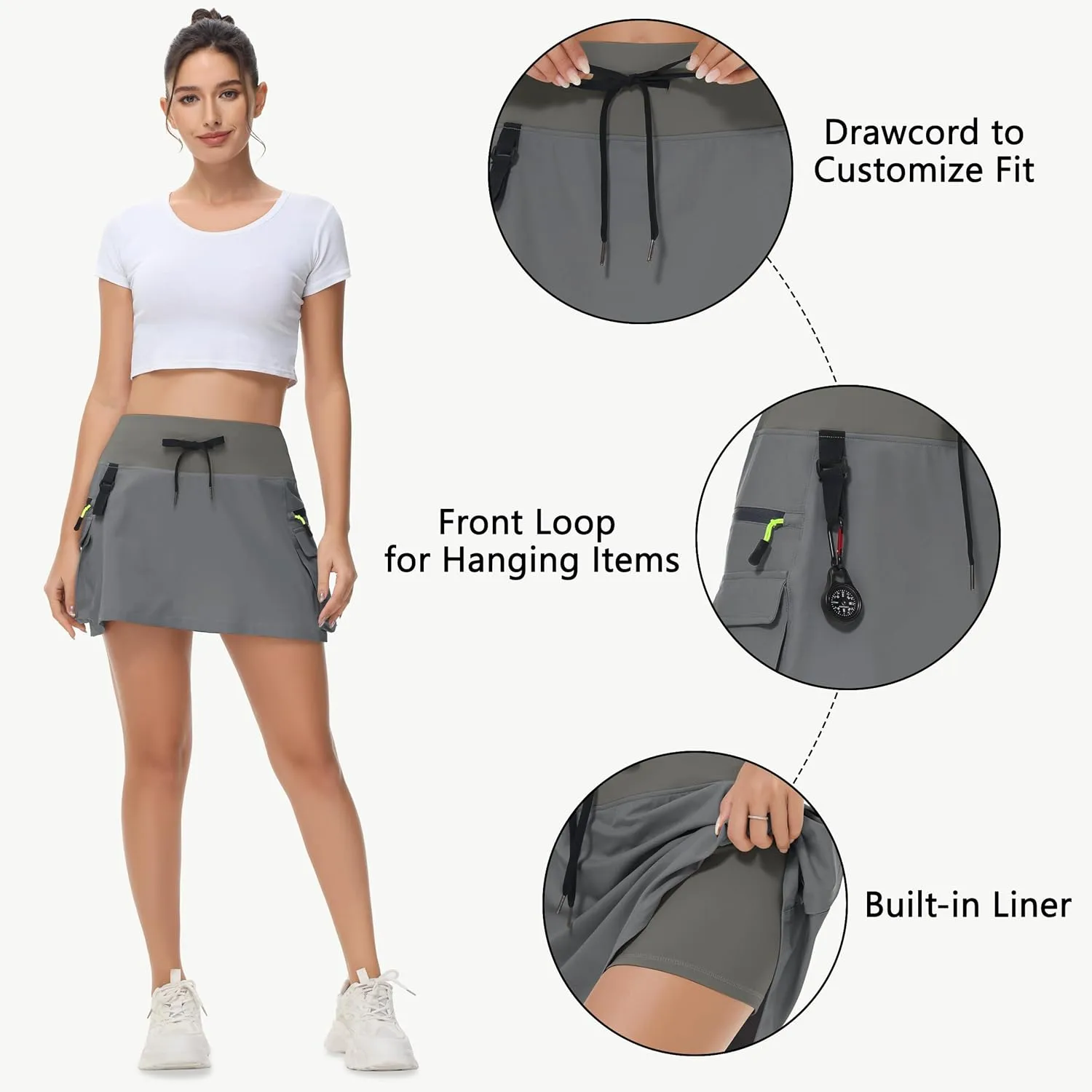 Women's Hiking Cargo Skorts Skirts Golf High Waisted Dressy Casual with Zipper Pockets Active Quick Dry Athletic Skort