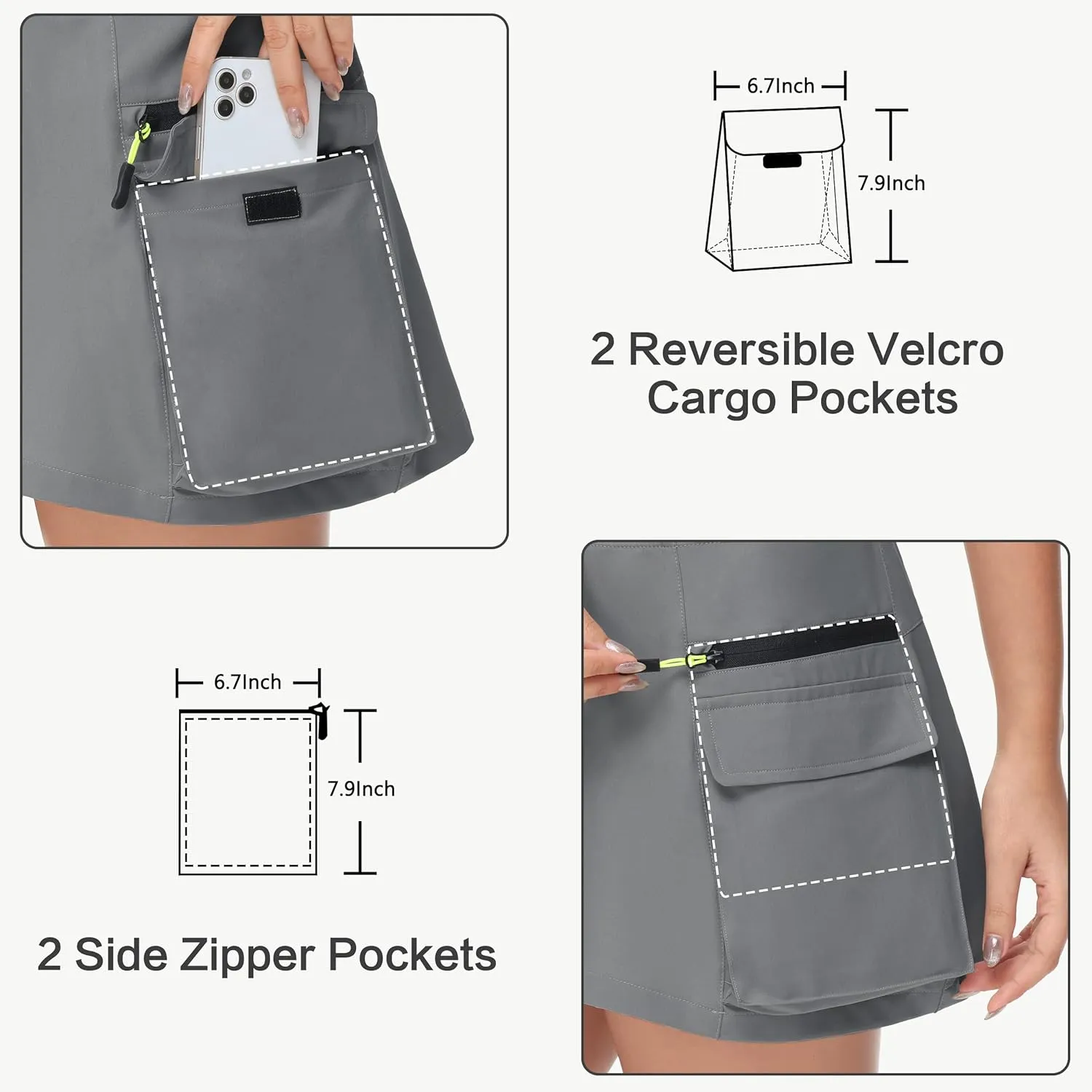 Women's Hiking Cargo Skorts Skirts Golf High Waisted Dressy Casual with Zipper Pockets Active Quick Dry Athletic Skort