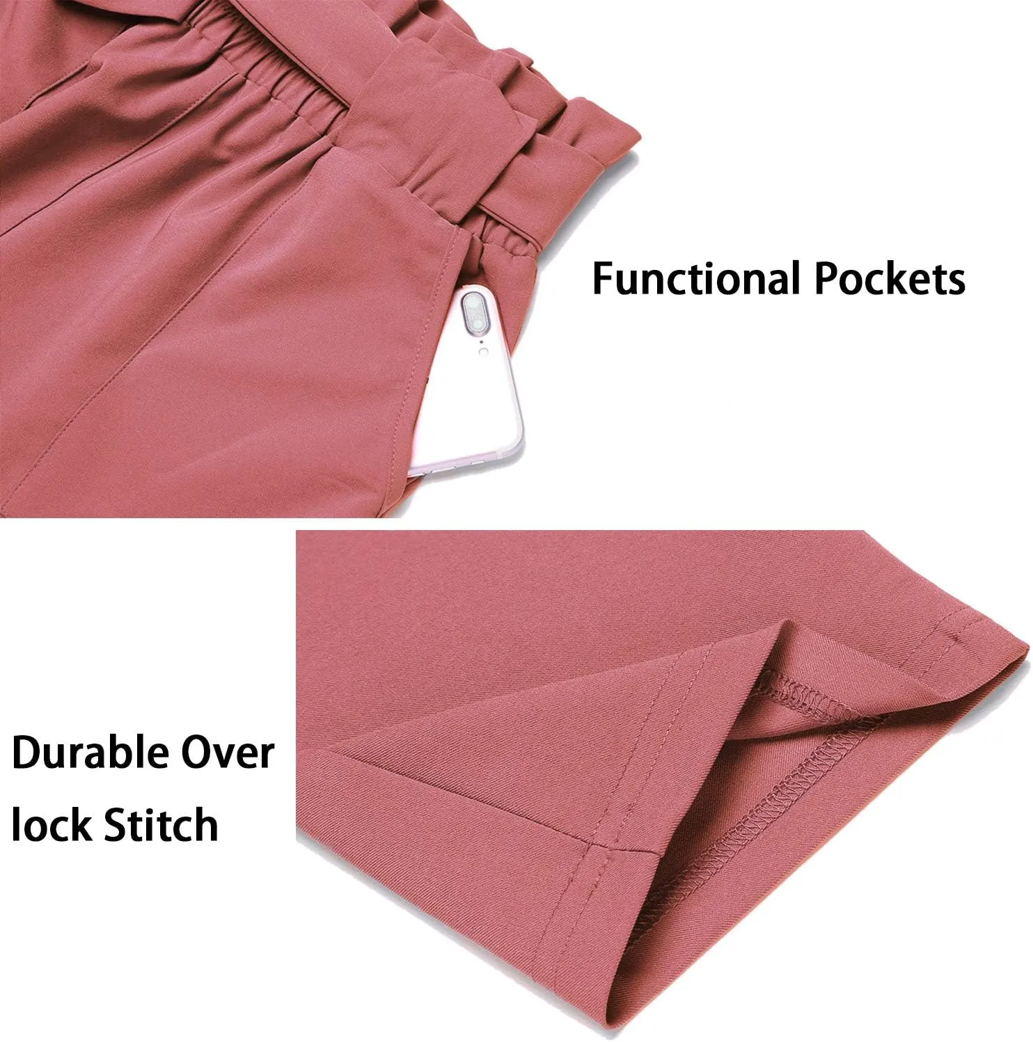 Women's Pants Casual Trouser Paper Bag Pants Elastic Waist Slim Pockets