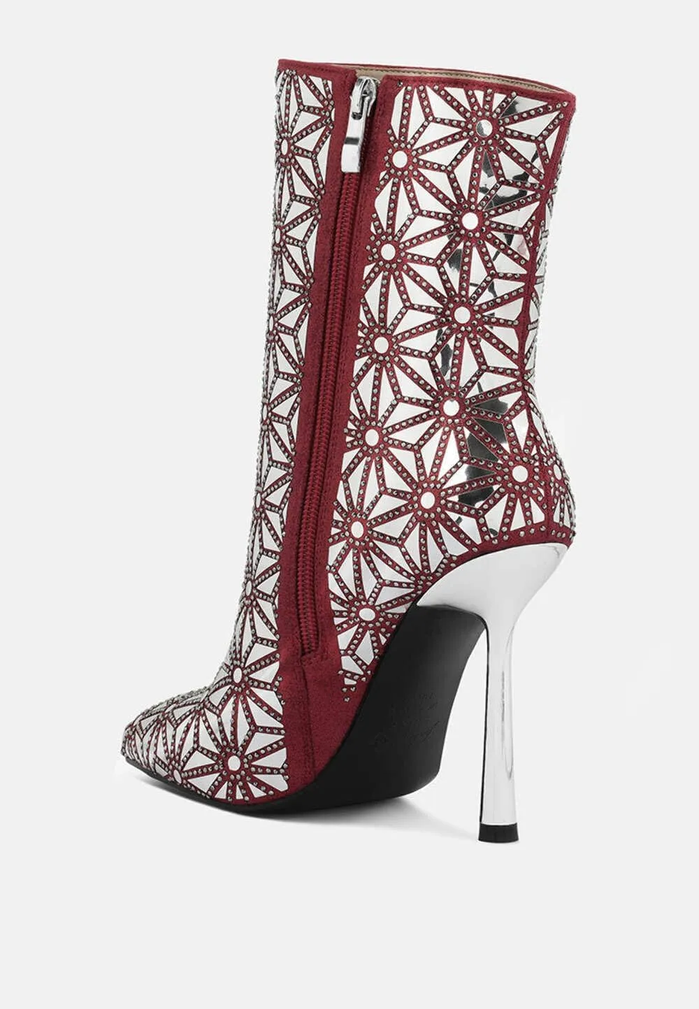 Women's Precious Mirror Embellished High Ankle Boots