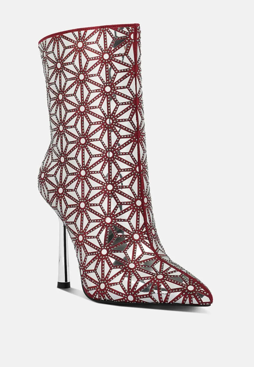 Women's Precious Mirror Embellished High Ankle Boots