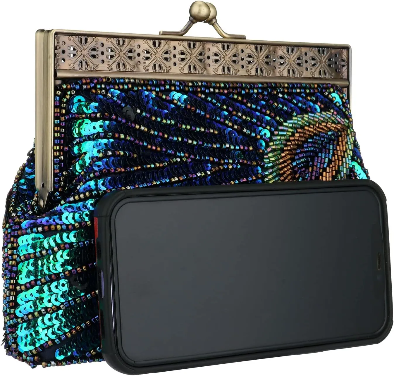 Womens Sequin Beaded Evening Bag Vintage Peacock Clutch Bags Wedding Party Handbag Clutch Purse for Women