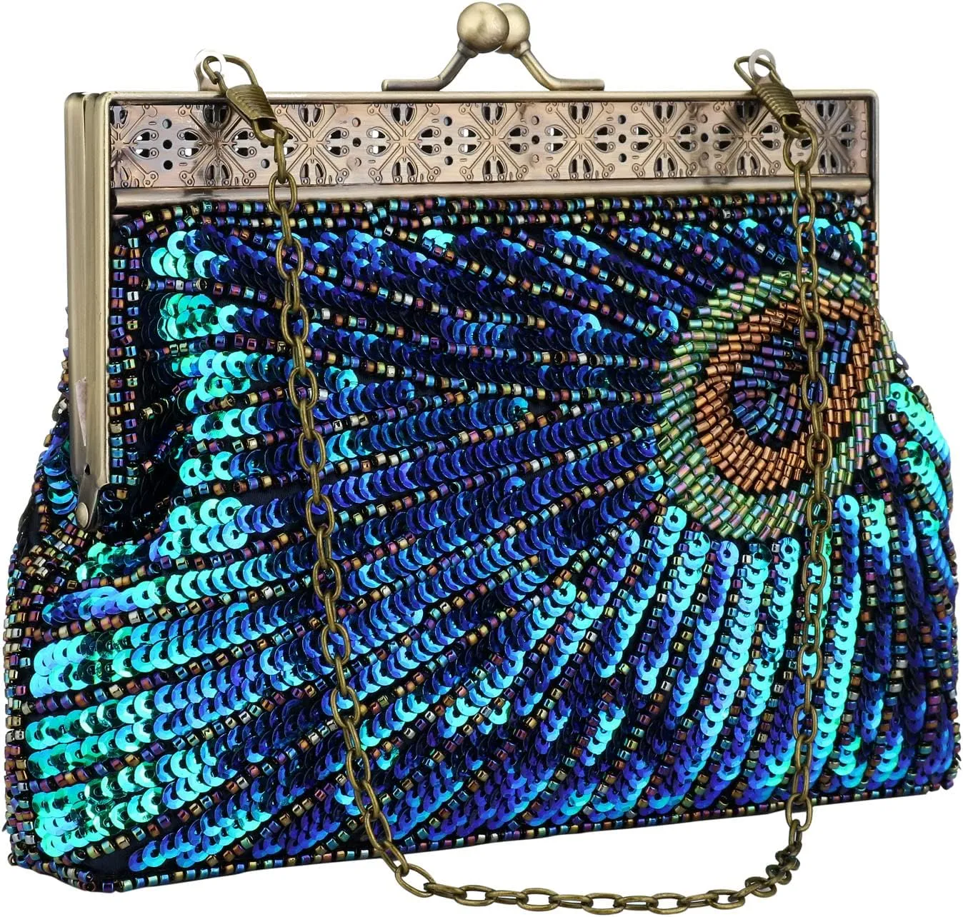 Womens Sequin Beaded Evening Bag Vintage Peacock Clutch Bags Wedding Party Handbag Clutch Purse for Women