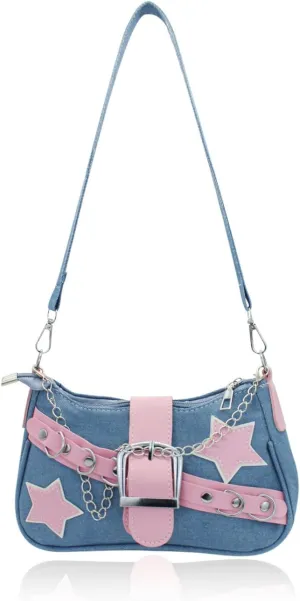 Women’s Shoulder Bag, Ladies Handbags with Handheld Chain and Detachable Shoulder Strap, Crescent Bag with Zipper