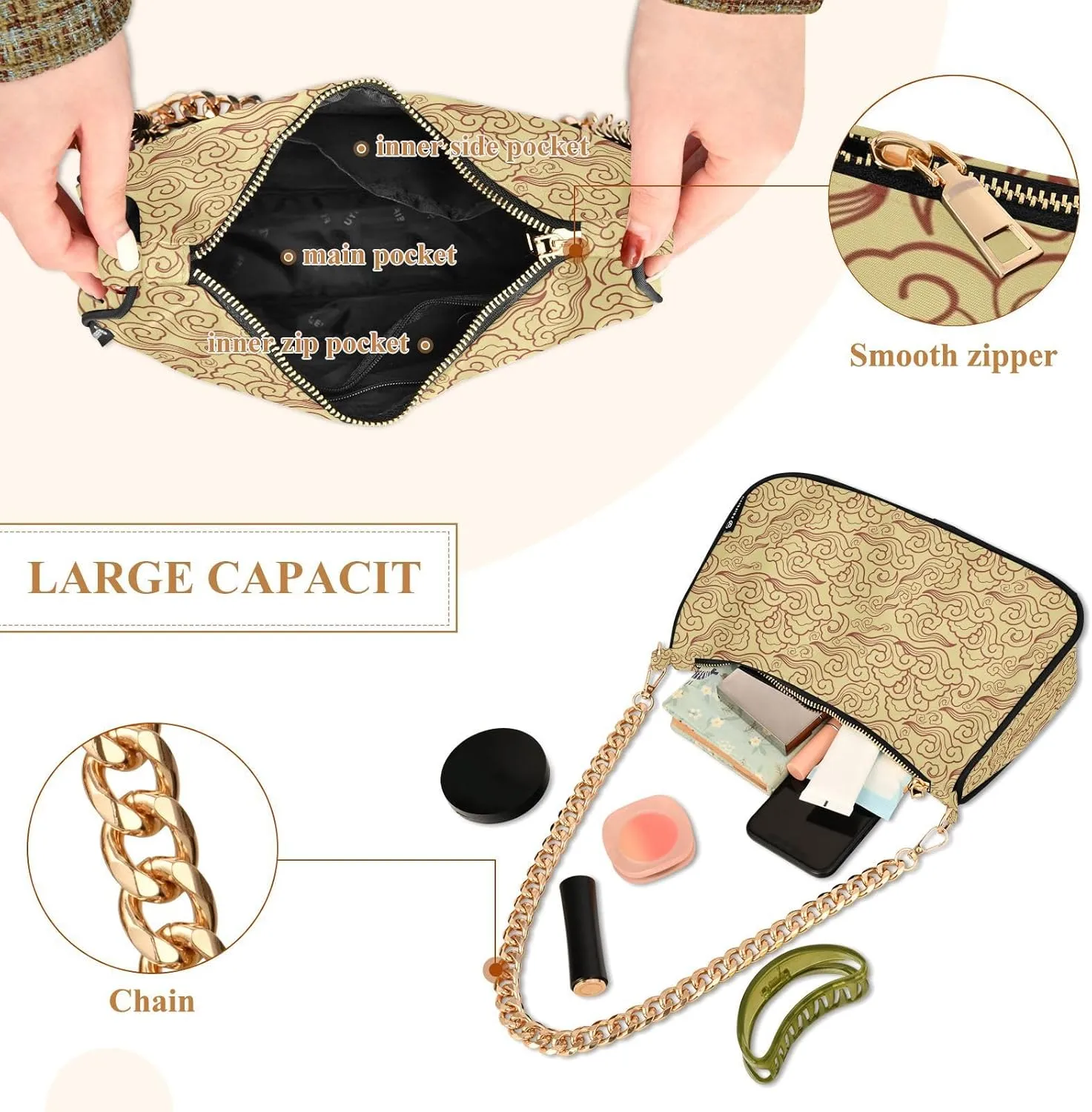 Women's Shoulder Handbags Chain Shoulder Brace for Women Bag Clouds Print Ladies Vacation Handbags Tote Purse,Multi1
