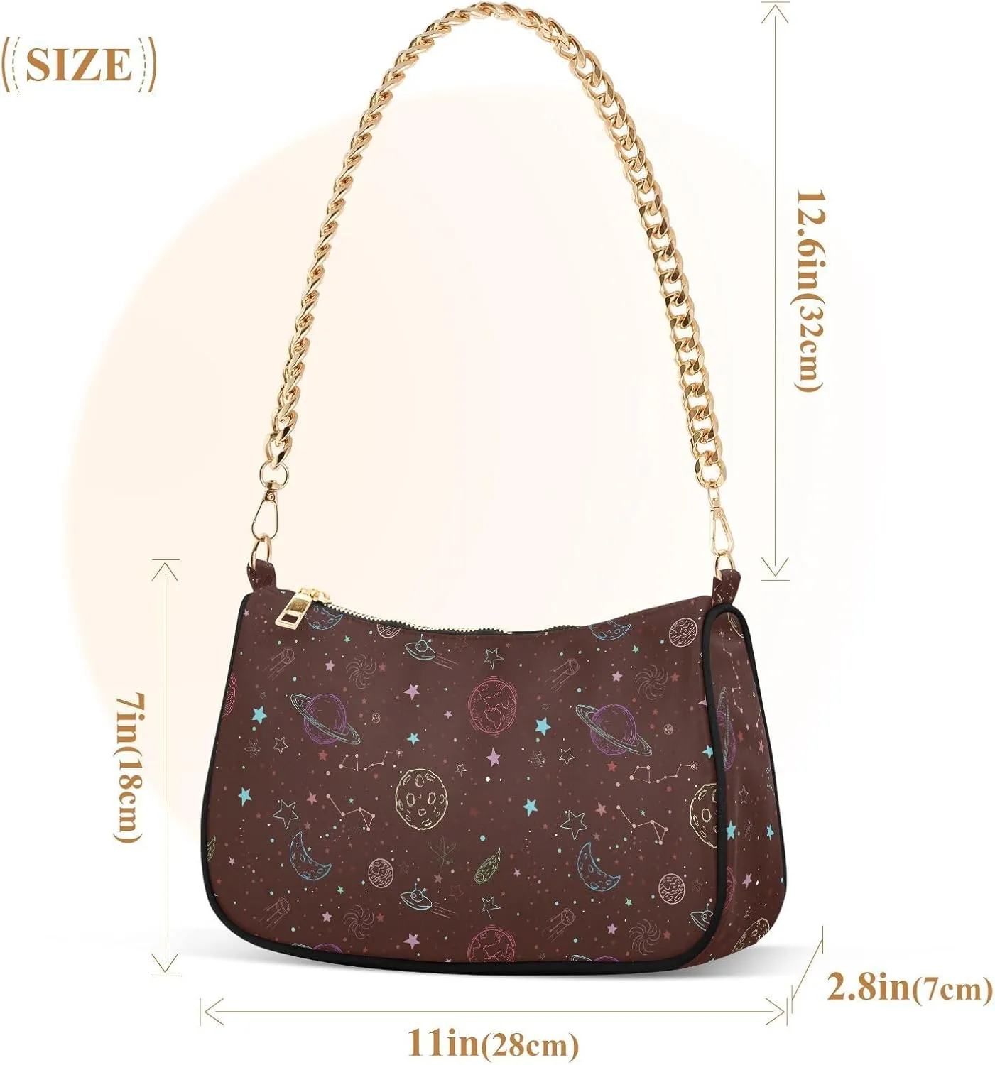 Women's Shoulder Handbags Chain Shoulder Brace for Women Bag Space Pattern Ladies Vacation Handbags Tote Purse,Multi1