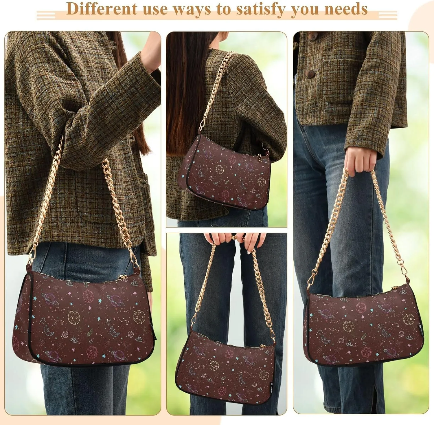 Women's Shoulder Handbags Chain Shoulder Brace for Women Bag Space Pattern Ladies Vacation Handbags Tote Purse,Multi1