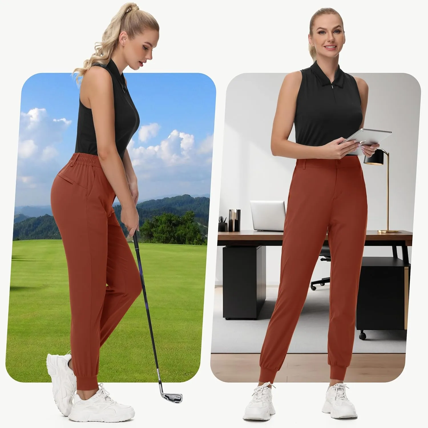 Women's Stretch Golf Joggers Pants - Tapered Athletic Casual Work Dress Travel Sweatpants with Zipper Pockets UP50